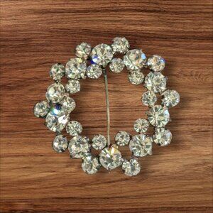 Vintage Rhinestone Circle Brooch Germany Sparkling Pin Jewelry 1.5" Diameter Ele